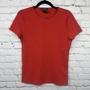 Lauren Ralph Lauren Womens Jackie Tee Red Shirt Size XL Short Sleeve Preppy Flaw